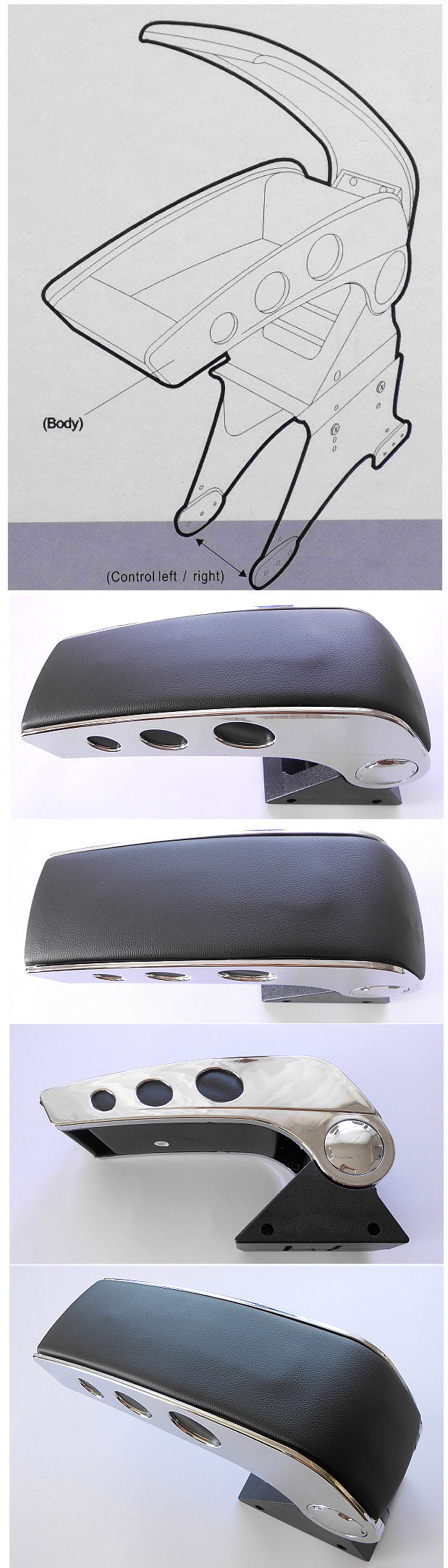 Univerzální loketní opěrka NEW carbon - úložný prostor Kůže